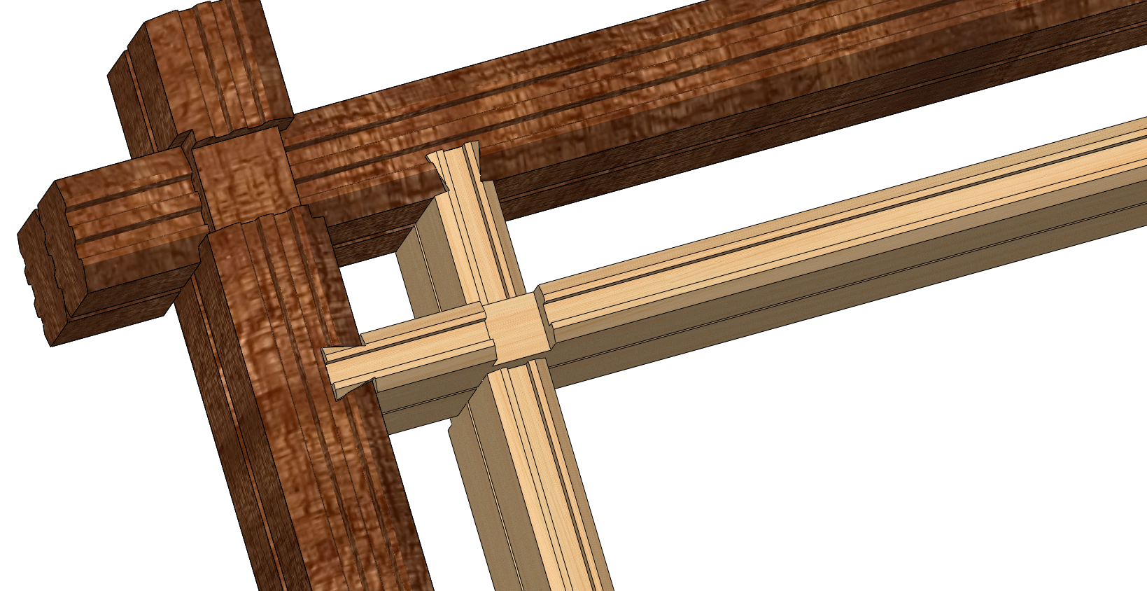 Угловое соединение двойного бруса